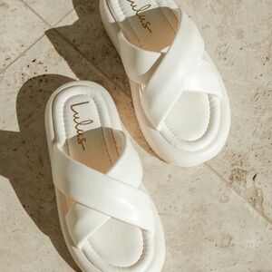 Lulus Sumire Bone Flatform Slide Sandals White - Size 6